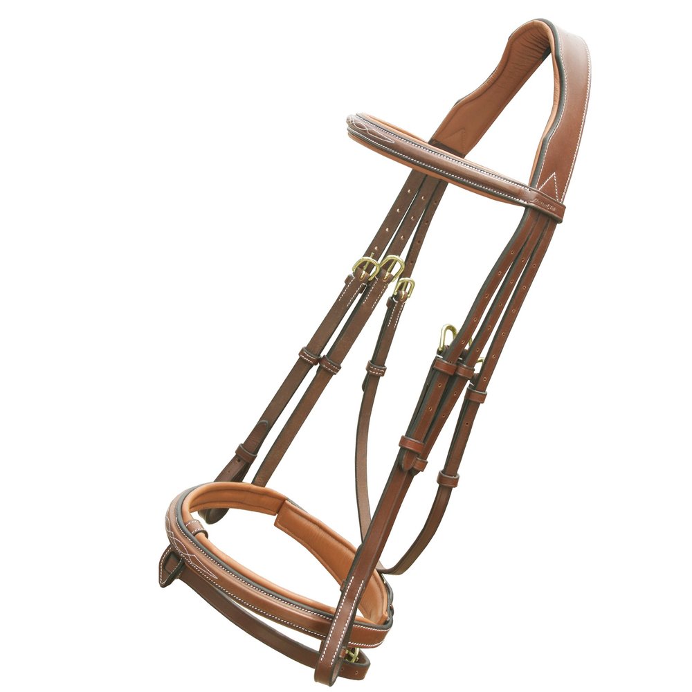 ExionPro Exion Anatomical Snaffle Jumping Bridle for Horses with Removable Flash Noseband & Rubber Reins Premium Vegetable-Tanned Leather, Brass Buckles, Padded MonoCrown, Designer Stitching