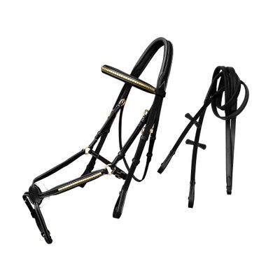 Exion Premium English Leather Figure 8 Bridle with Silver Clincher Noseband & Browband | Soft Padded Anatomical Crown Piece | Rubber Reins & Brass Buckles | Adjustable Fit | Jumping, Hunter, Eventing