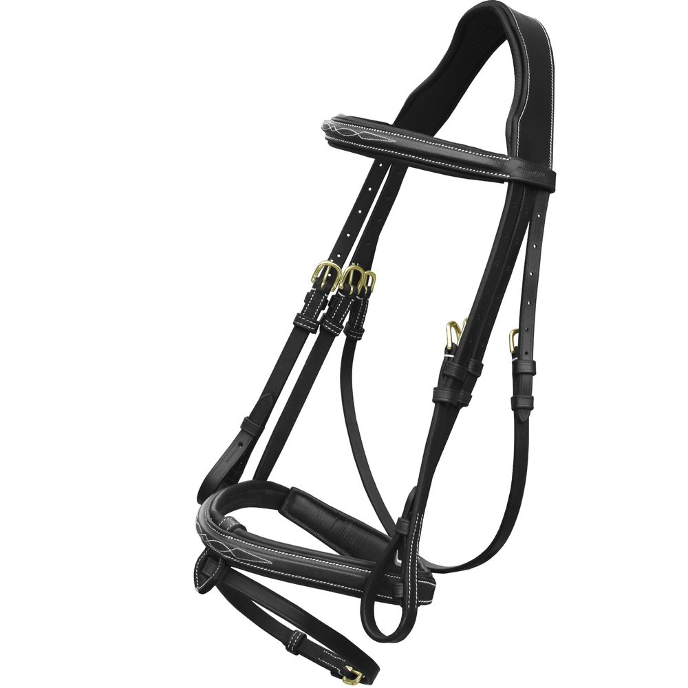 ExionPro Exion Anatomical Snaffle Jumping Bridle for Horses with Removable Flash Noseband & Rubber Reins Premium Vegetable-Tanned Leather, Brass Buckles, Padded MonoCrown, Designer Stitching