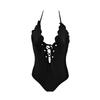 ASHER FASHION Women One Piece Swimsuit Sexy Plunge V Neck Backless Bikini Set Bathing Suit Red(Black,XXL) view 4
