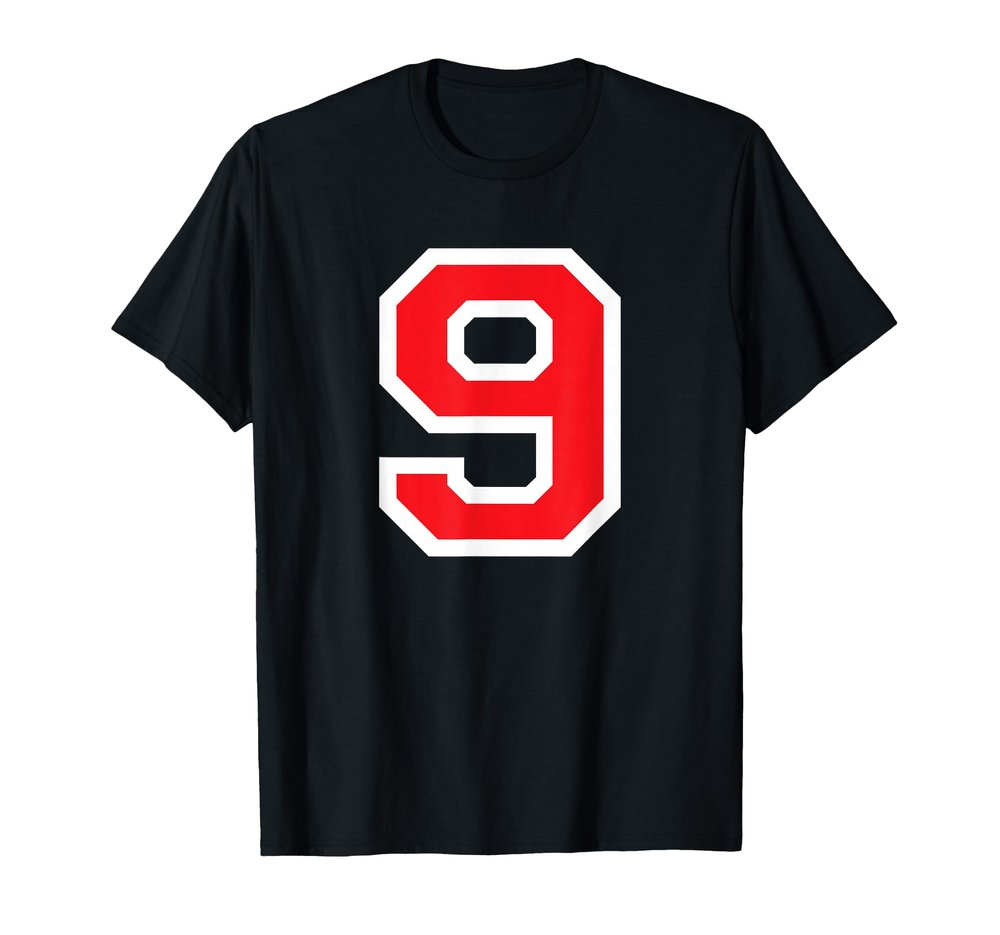 #9 Jersey Uniform Number, Red Block, Nine 9th Birthday T-Shirt