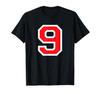 #9 Jersey Uniform Number, Red Block, Nine 9th Birthday T-Shirt view 1