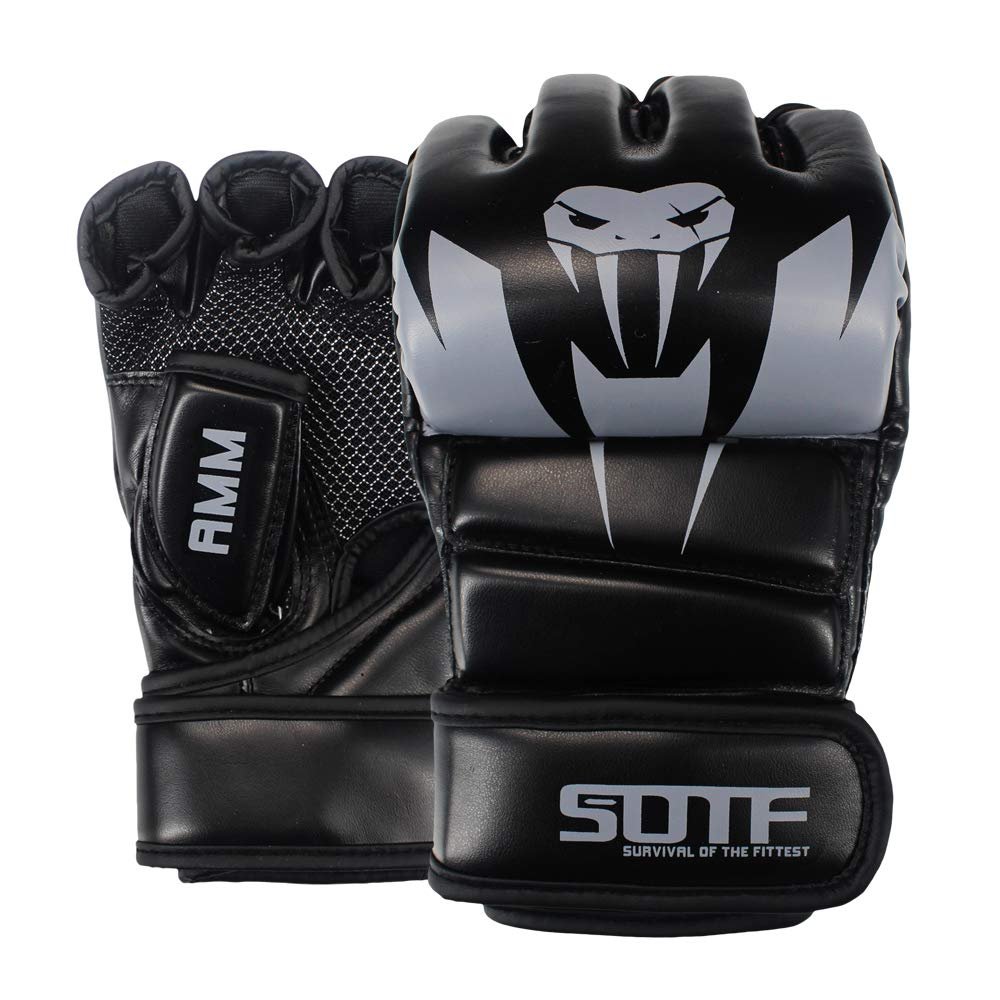 SOTF Punching Gloves for Adults MMA Training Gloves Men Fight Boxing Gloves Open Fingers Women Gray