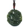 1.9" China Certified Nature Hetian Nephrite Jade Fortune Pixiu Double Carved Necklace Pendant 6174 view 2