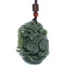 1.9" China Certified Nature Hetian Nephrite Jade Fortune Pixiu Double Carved Necklace Pendant 6174 view 3
