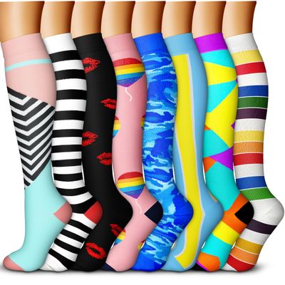 QUXIANG Copper Compression Socks for Women & Men Circulation (8 Pairs) - Best for Running Athletic Cycling - 15-20 mmHg (L/XL,Multi 04)
