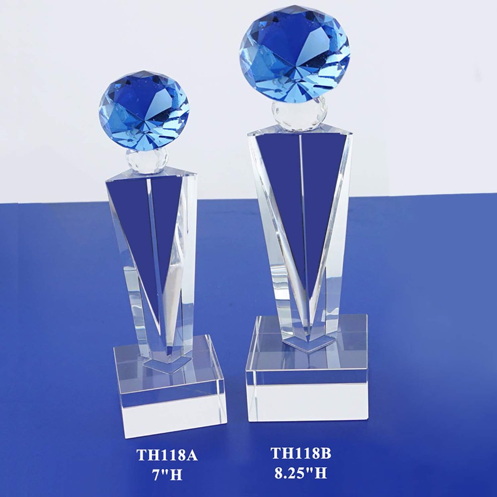 The Elegante Optical Crystal Glass Diamond Trophy Awards Recognition Achievement Reality Personalized Custom Laser Etched Engraving Trophy (Blue Diamond, 8.25" H)
