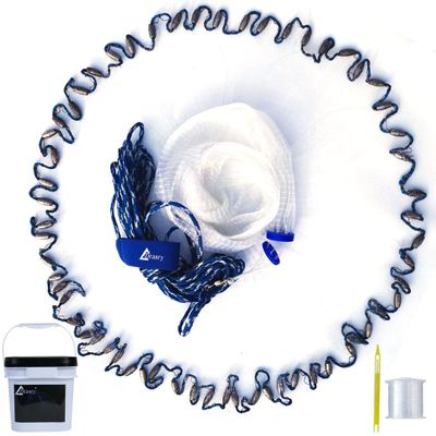 Drasry 3/8 Saltwater Fishing Cast Net for Bait Trap with Heavy Lead Sinkers Fish Throw Net. Size 3ft/4ft/5ft/6ft/7ft/8ft/9ft Radius Freshwater (Mono Lines Cast Net, 7FT(210cm) Radius)