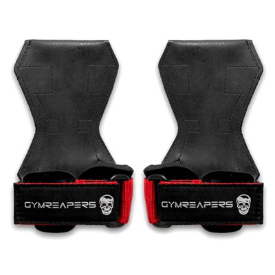 Gymreapers Weight Lifting Grips (Pair) for Heavy Powerlifting, Deadlifts, Rows, Pull Ups, with Neoprene Padded Wrist Wraps Support and Strong Rubber Gloves or Straps for Bodybuilding (Red, Small)