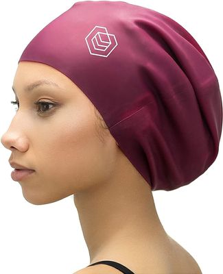SOUL CAP - Large Swimming Cap for Long Hair - Designed for Long Hair, Dreadlocks, Weaves, Hair Extensions, Braids, Curls & Afros - Women & Men - Silicone (Burgundy, Large)