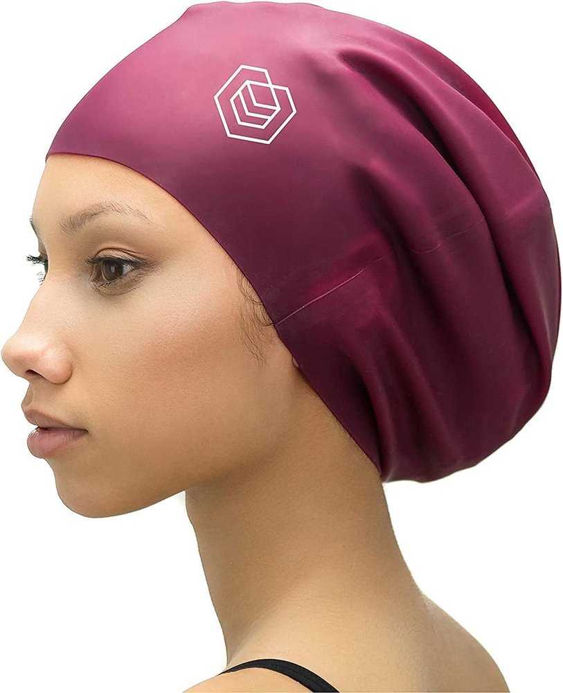 SOUL CAP - Large Swimming Cap for Long Hair - Designed for Long Hair, Dreadlocks, Weaves, Hair Extensions, Braids, Curls & Afros - Women & Men - Silicone (Burgundy, Large)
