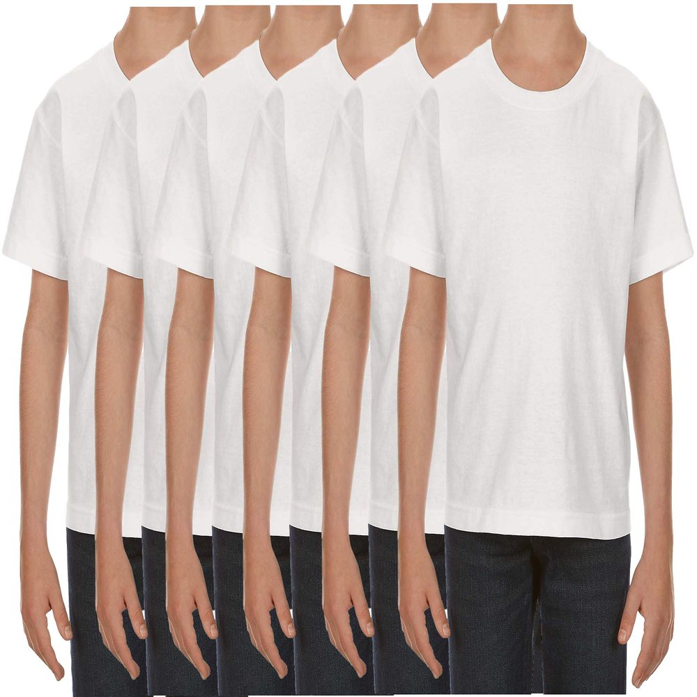 Alstyle Boy's & Girl's Youth Standard Shorts Sleeve Tee, White 6-Pack,Large
