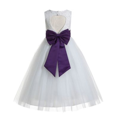 ekidsbridal White Heart Cutout Floral Lace Flower Girl Dress Mini Bride Wedding 172T 4
