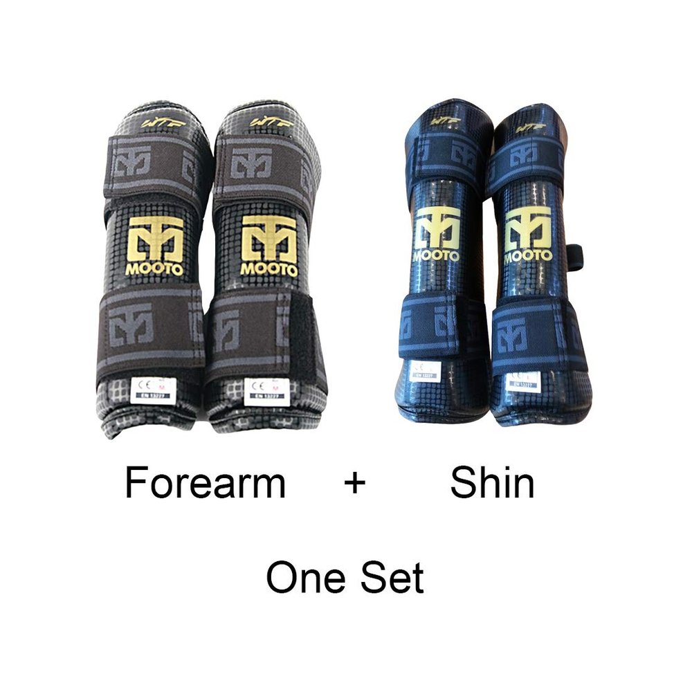 MOOTO Korea Taekwondo Extera Protector Forearm & Shin One Set Protection Gear Black MMA Martial Arts Kick Boxing (S(Forearm+Shin))