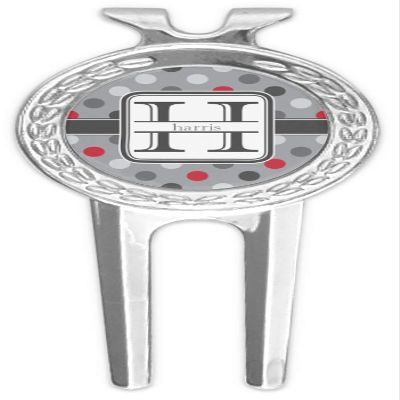 YouCustomizeIt Personalized Red & Gray Polka Dots Golf Divot Tool & Ball Marker