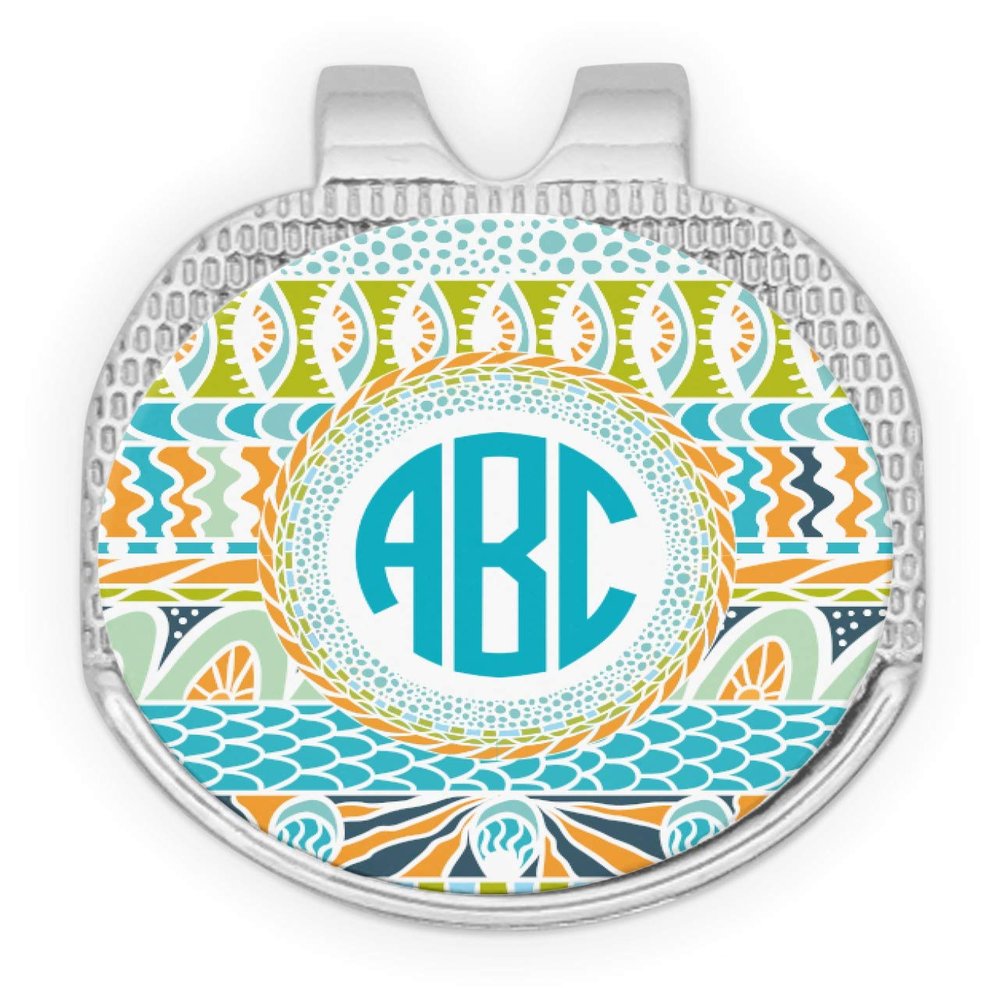 YouCustomizeIt Personalized Abstract Teal Stripes Golf Ball Marker - Hat Clip - Silver