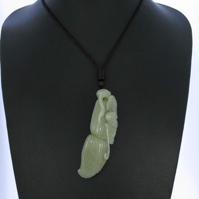 2.8" China Certified Nature Hetian Nephrite Jade Happy Bat and Peanut Necklace Pendant 3377
