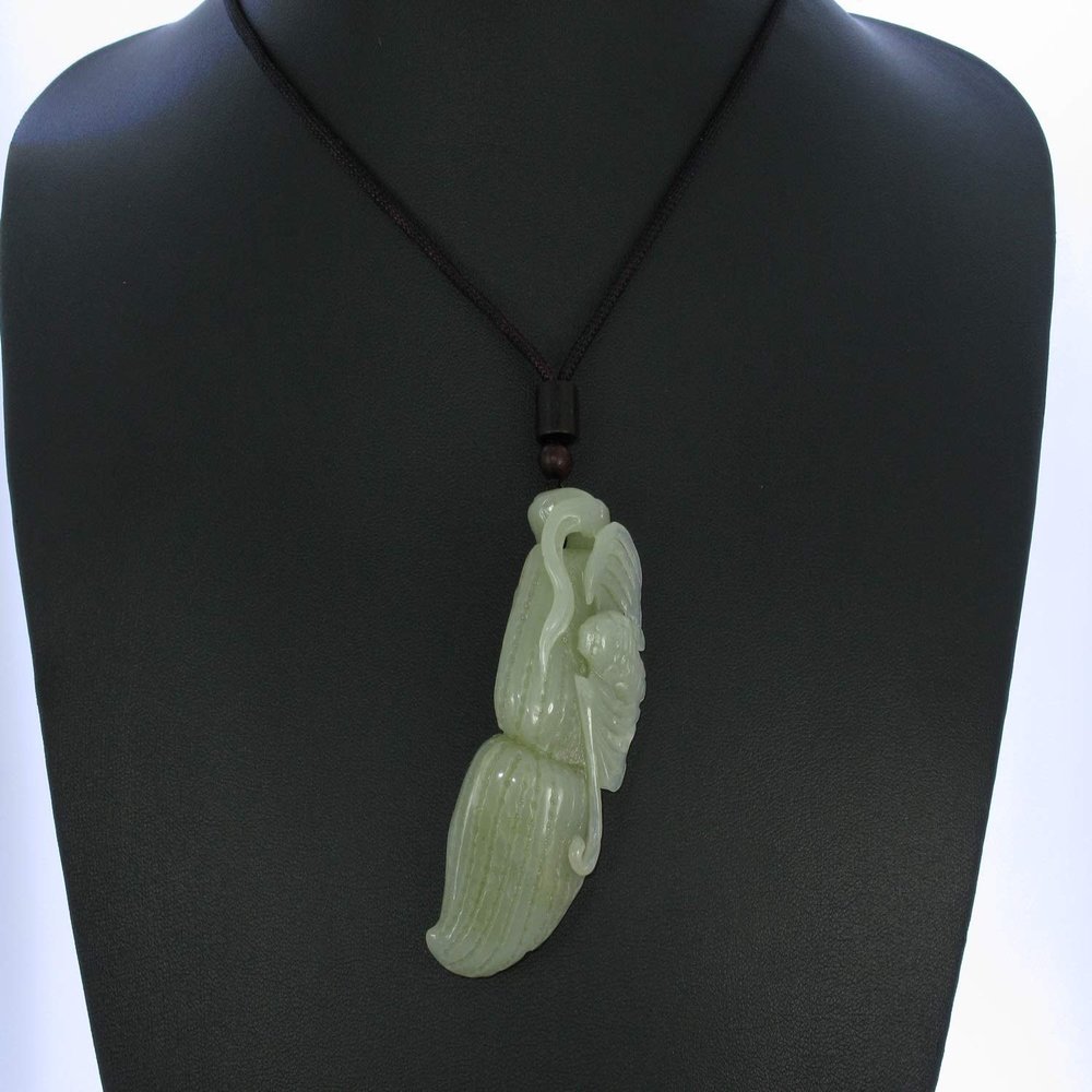 2.8" China Certified Nature Hetian Nephrite Jade Happy Bat and Peanut Necklace Pendant 3377