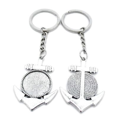 1 PCS Antique Silver Keyrings Keychains Key Ring Chains Tags Clasps AA461 Boat Anchor Cabochon Setting Frame