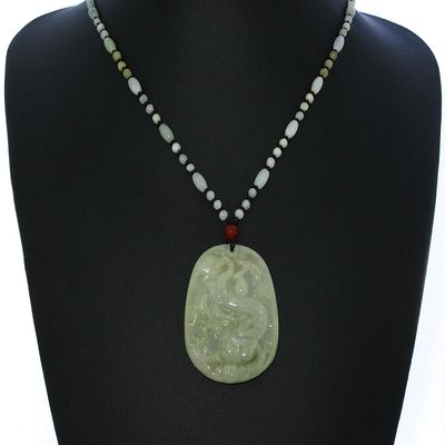 2" China Certified Grade A Nature Hisui Jadeite Jade Wealth Dragon Necklace Pendants