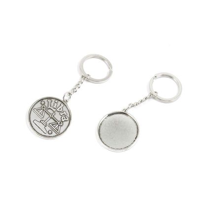 20 PCS Antique Silver Keyrings Keychains Key Ring Chains Tags Clasps I6WM1 Aquarius Round Cabochon Setting Blank