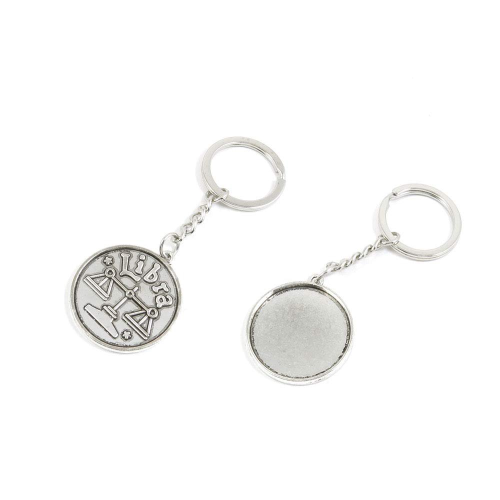 20 PCS Antique Silver Keyrings Keychains Key Ring Chains Tags Clasps I6WM1 Aquarius Round Cabochon Setting Blank