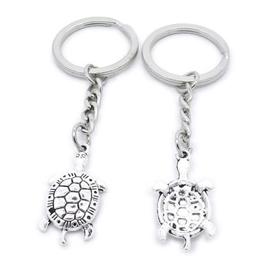 5 PCS Antique Silver Keyrings Keychains Key Ring Chains Tags Clasps AA461 Tortoise Turtle