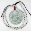 2.3"China Certified Grade A Nature Hisui Jadeite Jade Laughing Buddha Necklace Pendants view 4