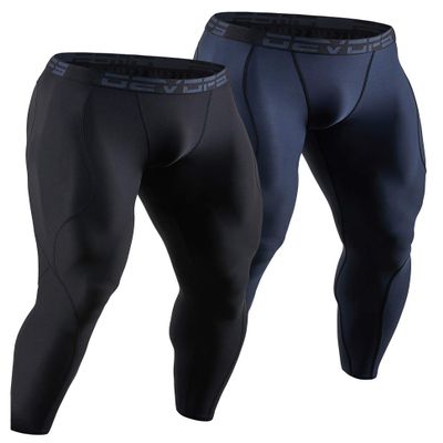 DEVOPS 2 Pack Men's Compression Pants Athletic Leggings (X-Large, Black/Charcoal)