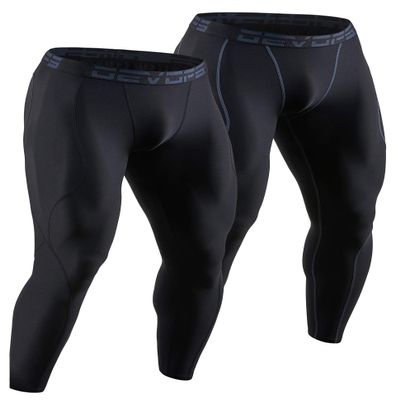 DEVOPS 2 Pack Men's Compression Pants Athletic Leggings (Small, Black/Black)