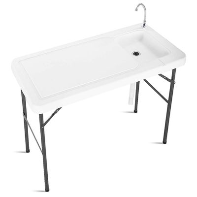ReunionG Fish Cleaning Table, Folding Camping Cutting Table w/ Sink & Faucet, Portable Outdoor Fish Cleaning Station for Garden, Picnic and RV
