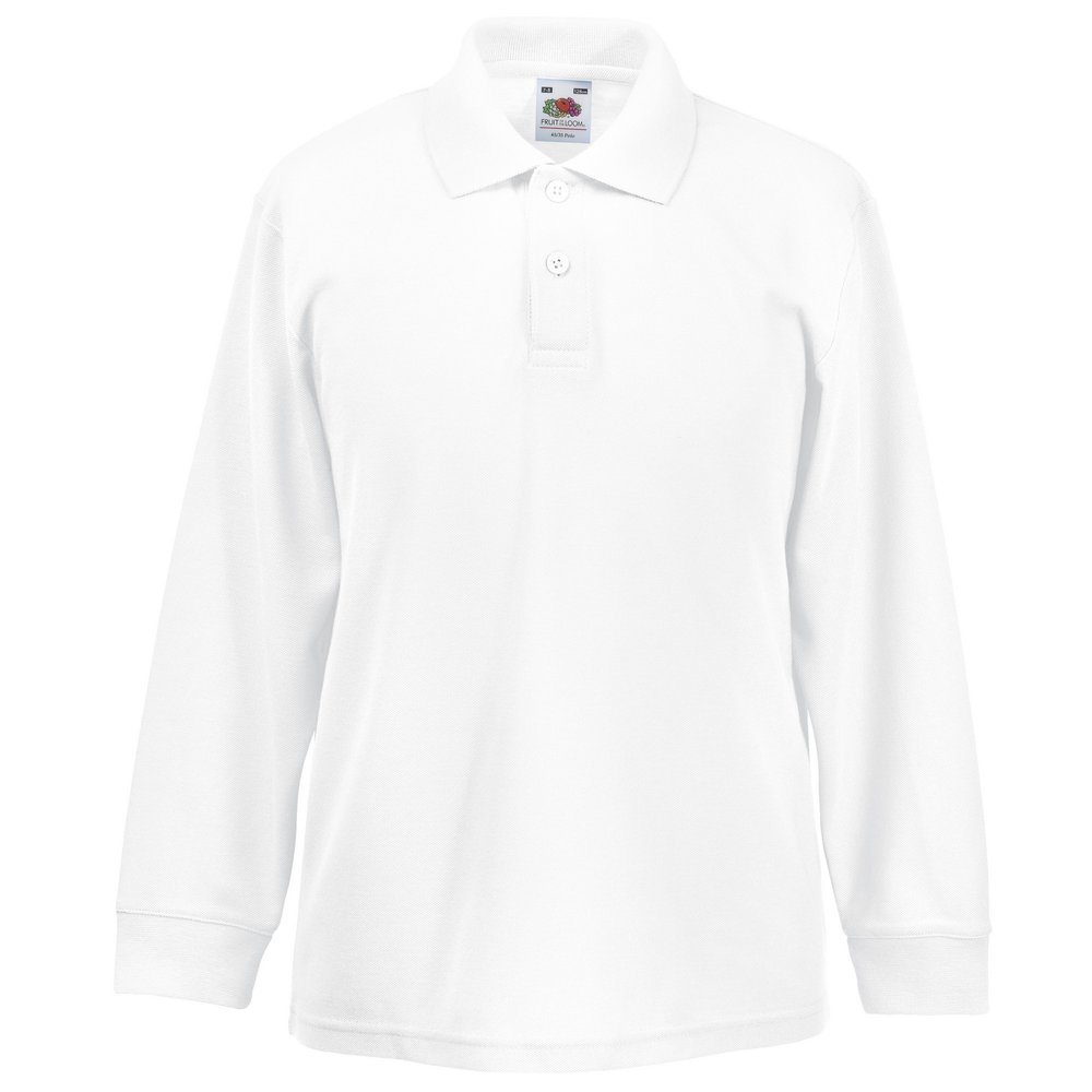 Fruit of the Loom Childrens Big Boys Long Sleeve Polo Shirts (Pack of 2) (9-11) (White)