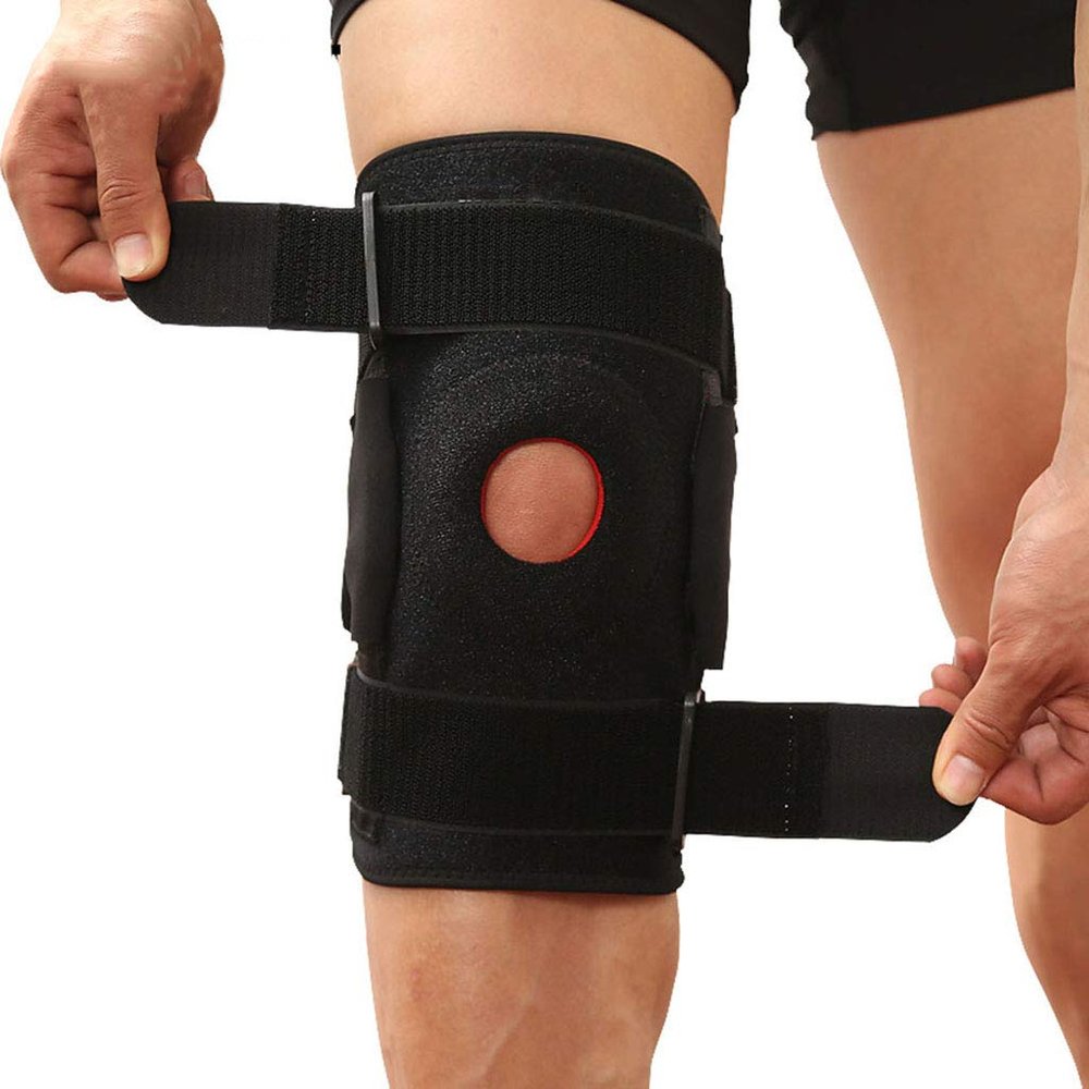 momowu 1PCS Hiking Cycling Knee Support Protector with Removeble Aluminum Plate 4 Straps for Mountaineering Knee Joint Restore
