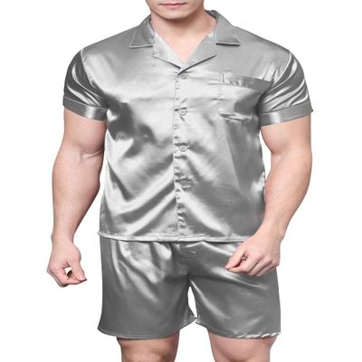 Sanraflic Men's Satin Pajamas Short Button-Down Pj Set Sleepwear Loungewear (Gray, L)