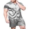 Sanraflic Men's Satin Pajamas Short Button-Down Pj Set Sleepwear Loungewear (Gray, L) view 2
