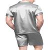 Sanraflic Men's Satin Pajamas Short Button-Down Pj Set Sleepwear Loungewear (Gray, L) view 3