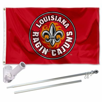 College Flags & Banners Co. Louisiana Lafayette Ragin Cajuns Fleur Flag with Pole and Bracket Complete Set