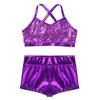 Alvivi Kids Girl's 2 Piece Mermaid Tankini Dance Crop Top with Booty Shorts Set for Gymnastics Leotard Swimwear Sequins Purple 12 view 3