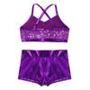 Alvivi Kids Girl's 2 Piece Mermaid Tankini Dance Crop Top with Booty Shorts Set for Gymnastics Leotard Swimwear Sequins Purple 12 view 4