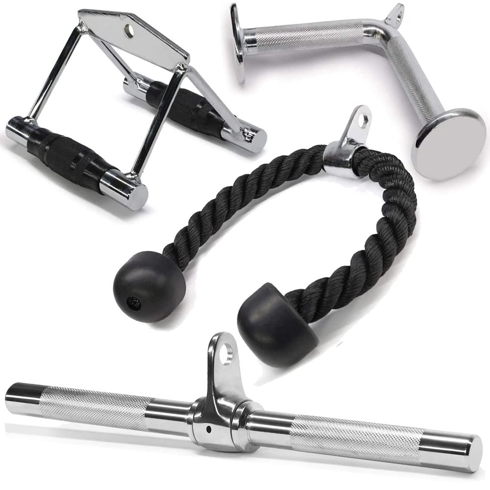Yes4All Combo Double D Handle, Tricep Rope, Straight Bar & V Bar, Multi Cable Machine Accessories, Tricep Press Down & LAT Pulldown Attachments for Home Gym Set