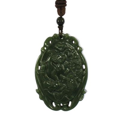 2" China Certified Nature Hetian Nephrite Jade Fortune Double Fish Hand Carved Necklace Pendant 6180