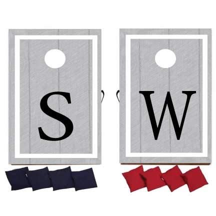 VictoryStore Custom Wedding Bag Toss Game Custom Wedding Cornhole - Gray Monogram