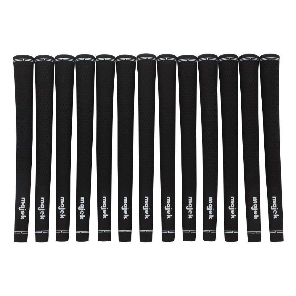 Majek Jumbo Size Tour Pro Black Golf Grips and Grip Kit + Utility Hook Blade (13 grips, tape, clamp, removal hook blade, instructions)