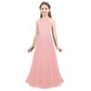 inlzdz Flower Girl Floral Lace Halter Cutout Back Chiffon Dress Kids Bridesmaid Formal Party Evening Gown Pink 14 view 1