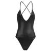 FEESHOW Women's Metallic Camisole Dance Leotard Bodysuit One Piece Swimsuit Black V-Neck X-Large view 4