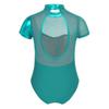 Agoky Girls' Team Basic Leotard Shiny Mesh Splice Cutout Back Gymnastic Ballet Dance Leotard Tops Dancewear Costumes Lake_Blue 4 view 4