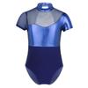 Agoky Girls' Team Basic Leotard Shiny Mesh Splice Cutout Back Gymnastic Ballet Dance Leotard Tops Dancewear Costumes Blue 8 view 3