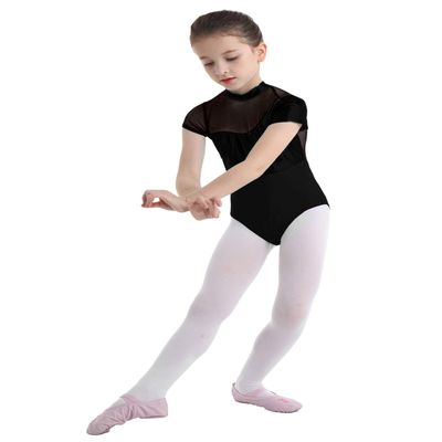 Agoky Girls' Team Basic Leotard Shiny Mesh Splice Cutout Back Gymnastic Ballet Dance Leotard Tops Dancewear Costumes Black 8