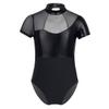 Agoky Girls' Team Basic Leotard Shiny Mesh Splice Cutout Back Gymnastic Ballet Dance Leotard Tops Dancewear Costumes Black 8 view 3