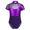 Agoky Girls' Team Basic Leotard Shiny Mesh Splice Cutout Back Gymnastic Ballet Dance Leotard Tops Dancewear Costumes Purple 8 view 3